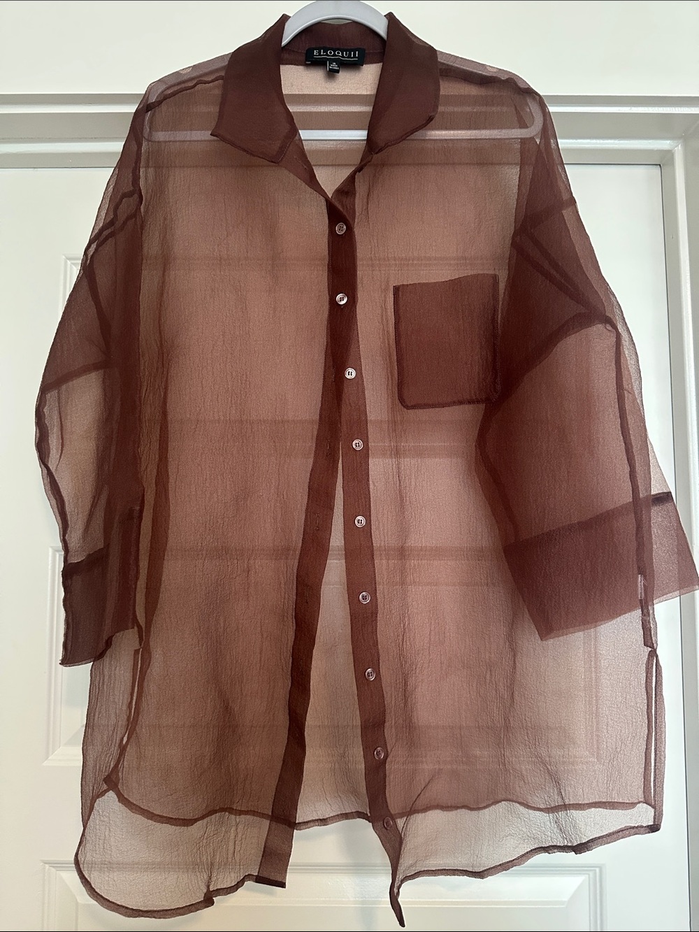 Eloquii Brown Sheer Button-Down Blouse
